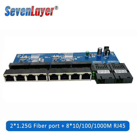 10/100/1000M Gigabit Ethernet switch Fiber Optical Media Converter PCBA 8 RJ45 UTP and 2 SC fiber Port Board PCB ► Photo 1/6