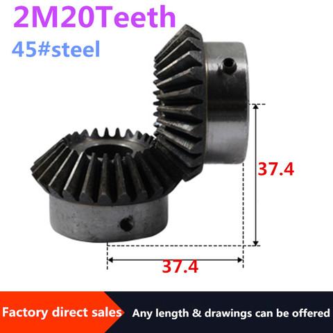 2pcs Bevel Gear 2M 20Teeth inner hole 8/10/12/14/15/16/17/18/19/20 mm gear 90 degrees  meshing angle Steel Gears Screw Hole M5 ► Photo 1/6