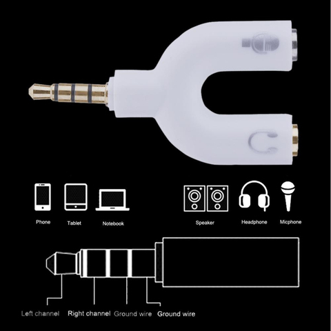 3.5mm Stereo Audio Y Splitter Microphone Mic & Audio Earphone 2 Way U Shape Jack Earphone Accessories For Xiaomi Samsung TXTB1 ► Photo 1/6