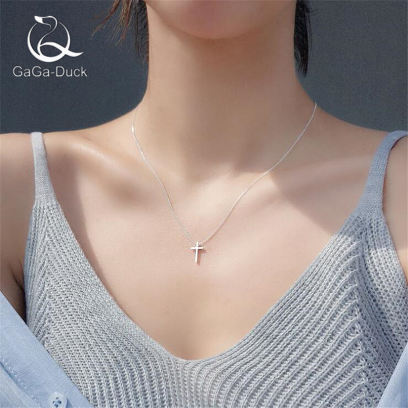 Details about   925 Silver Cross Clavicle Necklace Simple Pendant Gold Clad Exquisite Gift Box 