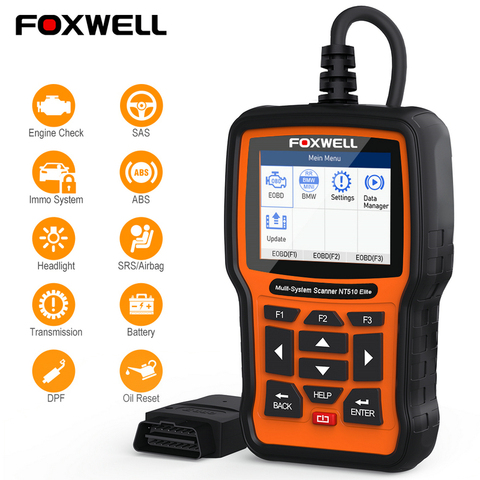 FOXWELL NT510 Elite OBD OBD2 Diagnostic Tool ABS SRS Airbag Crash Data SAS EPB Oil Reset For BMW Hyundai Kia ODB OBD 2 Scanner ► Photo 1/6