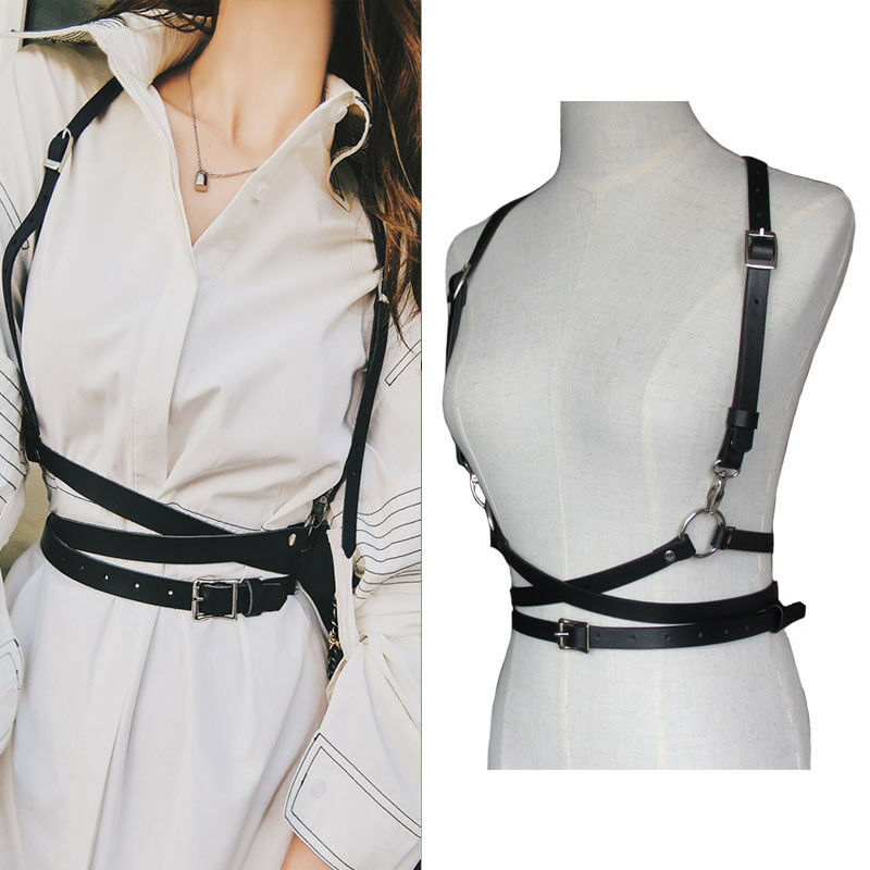 Women/'s PU Leather Body Harness Adjustable Strap Waist Belt Vest Corset Vintage