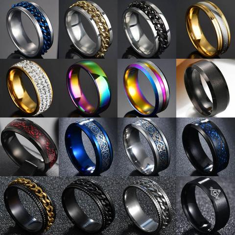 8mm Punk Titanium Steel Roman Numeral Twist Chain Rings For Men Polished Black Punk Rock Biker Ring Wedding Masonic Ring ► Photo 1/5