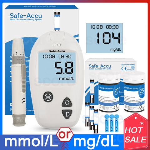 Safe-Accu CE Blood Glucose Meter Glucometer Kit Diabetes Tester 50/100 Test Strips Lancets Medical Blood Sugar Meter Glm Medical ► Photo 1/6