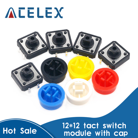 25PCS Tactile Push Button Switch Momentary 12*12*7.3MM Micro switch button + 25PCS Tact Cap(5 colors) for Arduino Switch ► Photo 1/6