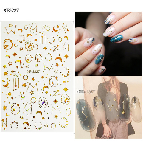 1Sheet 3D Gold Silver Nail Art Sticker Embossed Star Moon Starry Designs Decals  Manicure Decoration ► Photo 1/6