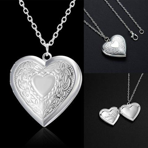 Unique Carved Design Heart-shaped Photo Frame Pendant Necklace Charm Openable Locket Necklaces Women Men Memorial Jewelry ► Photo 1/6