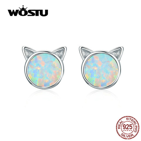 WOSTU Lovely Cat Stud Earrings 925 Sterling Silver Opal Earrings For Women Wedding Engagement Jewelry CQE538-q ► Photo 1/6