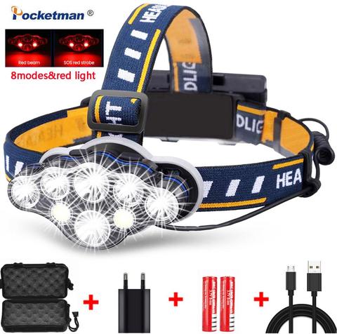 Pocketman Headlamp 8 LED Headlight  60000LM 8 modes Waterproof LED Head Flashlight Lantern With Red Light For Outdoor Camping ► Photo 1/6