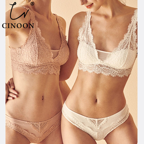 CINOON French Lace Push Up Bra And Panty Set Back High Quality