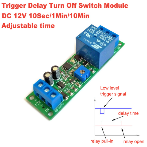 DC 12V Signal Trigger Adjustable 0-10S/60S/10M Seconds Minute delay time Turn Off on Timer Control Relay Switch Module Board ► Photo 1/6