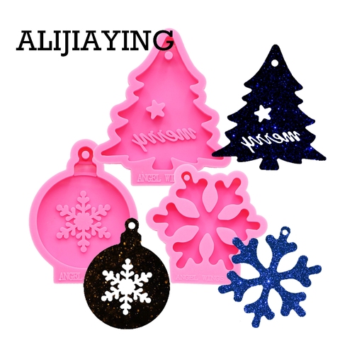 DY0132 Shiny Christmas decoration christmas tree snowflakes silicone mold DIY craft pendant for jewelry epoxy resin table ► Photo 1/6