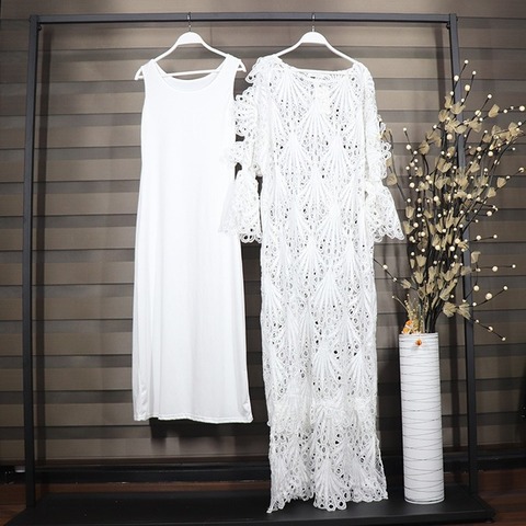 African Dresses For Women Plus Size Long Dress White Lace Maxi Dress African Clothes O-Neck Ruffles Sleeve Long Dress Partyclub ► Photo 1/6