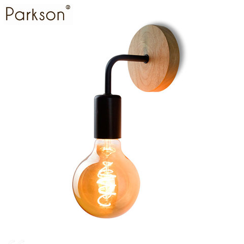 Wood wall lamp industrial decor sconce retro bedside wall lamp lampara pared vintage indoor wall lighting Fixture E27 110V 220V ► Photo 1/6