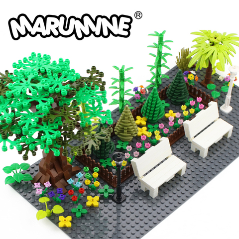 Marumine MOC Tree Plant Accessories Parts Building Blocks Compatible Flower Green Grass Bush Leaf Jungle Garden Set City Bricks ► Photo 1/6
