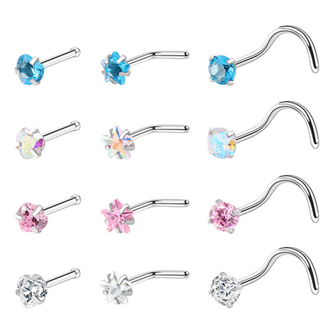 3PCS Surgical Steel Heart Fake Nose Screw Ring Clip Flower Zircon Nose Piercing Stud Ring Indian Faux Nostril Piercings Jewelr ► Photo 1/5