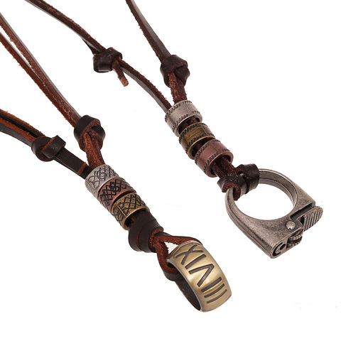 Retro Punk Men's Leather Rope Necklace Men's Lighter Cross Double Pendant Necklace Men's  Accessories ► Photo 1/6