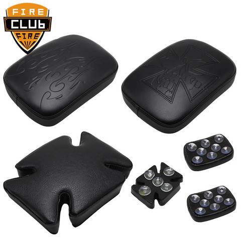 Suction Cup Cushion Black Motorcycle Rear Passenger Seat PU Leather Cushion Pillion For Harley Universal ► Photo 1/6