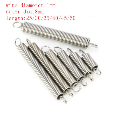 5pcs 1.0*8*L 1.0mm stainless steel Tension spring with a hook extension outer dia 8mm spring length 20mm to 60mm ► Photo 1/1