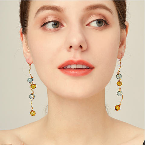 Original Hand Blown Glass Ball Dangle Earrings For Women Unique Mix Color Long Drop Earings Fashion Jewelry 2022 Bubble Earrings ► Photo 1/6