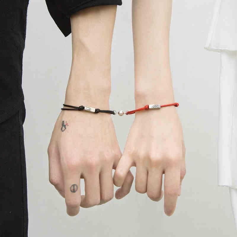 2PCS Couple Bracelets for Women Men Charm Lock Key Friendship Rope Braided  Distance Magnetic Bracelet Lover Rope Jewelry