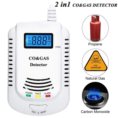 2 in 1 Gas Detector Plug-in Home Natural Gas Methane Propane CO Alarm Leak Sensor Detector With Voice Promp And LED Display ► Photo 1/6