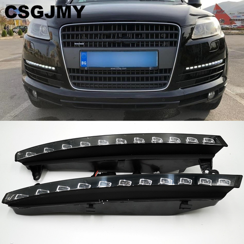 Car Flashing 1set 12V LED DRL Daytime Running Lights Daylight Fog light with yellow turn Signal For Audi Q7 2006 2007 2008 2009 ► Photo 1/6