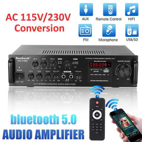 220-240V 2000W Wireless Digital Audio Amplifier bluetooth Stereo Karaoke Amplifier 2 MIC Input FM RC Home Theater Amplifier ► Photo 1/6