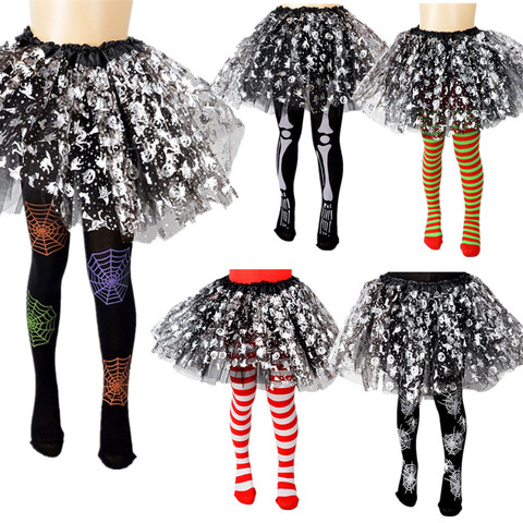 Kids Girls Halloween Full Length Tights Stockings Cartoon Spiderweb Skeleton Striped Pantyhose Cosplay Costume Carnival Party ► Photo 1/6