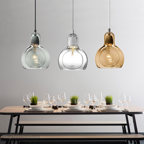 Nordic LED Glass Pendant Lamps Modern dining room Clear Amber pendant lights gourd Hanging Lights Home Decor Lighting Fixtures ► Photo 1/6