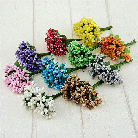 12 Pcs Stamen Sugar Handmade Artificial Flowers Wedding Christmas Decor Diy Wreath Needlework Gift Box Scrapbooking Fake Flower ► Photo 1/6