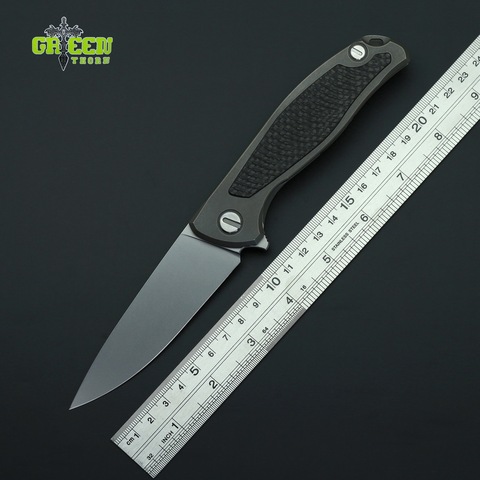GreenThorn F95 Flipper Folding Knife D2 Steel Blade Titanium +CF Handle Outdoor Camping Hunting utility Pocket Fruit EDC Knives ► Photo 1/1