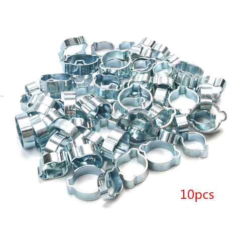 10Pcs/Set Hose Clamp Double Ears Clamp 5-20mm Worm Drive Fuel Water Hose Pipe Clamps Clips Hose Fuel Clamps Kit ► Photo 1/6