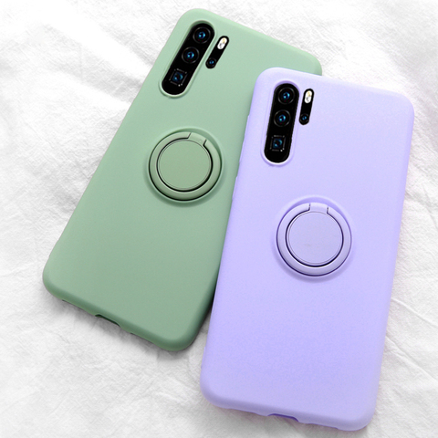 Luxury Soft Silicone Case For Huawei P30 Pro P40 Mate 20 Lite Metal Ring Holder Rubber Shockproof Back Cover Huawei P30Pro Cases ► Photo 1/6