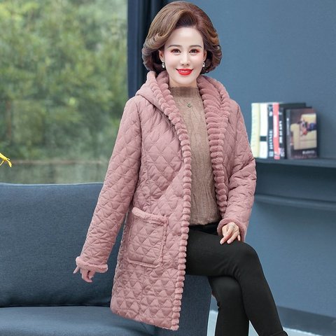 High-end Parkas Hooded Cotton Coats Women Middle-aged Women's jacket Winter Plus Velvet Thick Elegant Mother  Cloths Outwear ► Photo 1/6