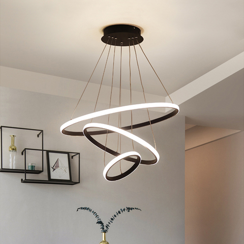 Modern Pendant lamp Led 3/4/5 Rings Circle Ceiling Hanging Chandelier Black Loft Living Dining Room Kitchen Lighting Fixture ► Photo 1/6