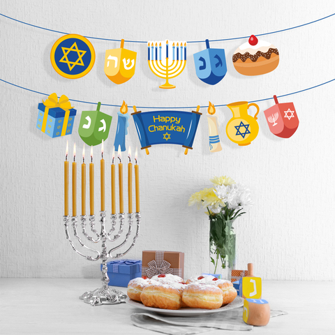 Chanukah Party Favors Decorations Happy Hanukkah Party Wall Hanging Bunting Banners Hanukkah Party Supplies ► Photo 1/5