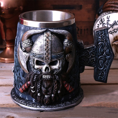3D Middle Ages Viking Pirate Coffee Mugs Stainless Steel Resin Cups and Mugs Copo Tankard Beer Wine Big Capacity Cup Caneca ► Photo 1/6