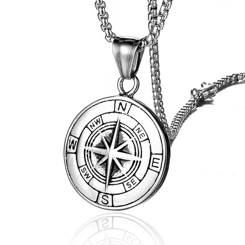 Stainless Steel Classic Antique Compass Gold Necklace Men Star/Letter Necklace Silver Color Round Jewelry fashion necklaces 2022 ► Photo 1/6