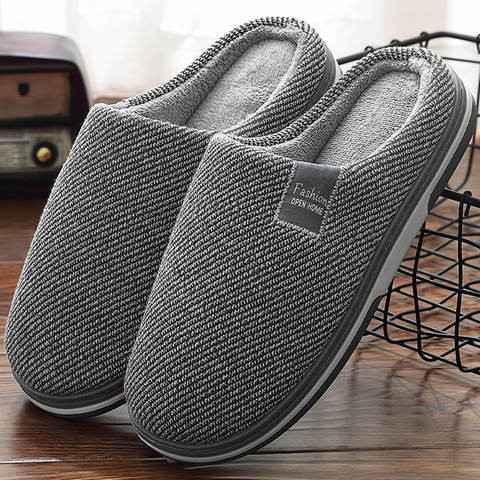 Men's Slippers Memory foam Slippers for home 2022 Winter Non Slip Male House Shoes Stripe Unisex Indoor plus size 11-12 ► Photo 1/6