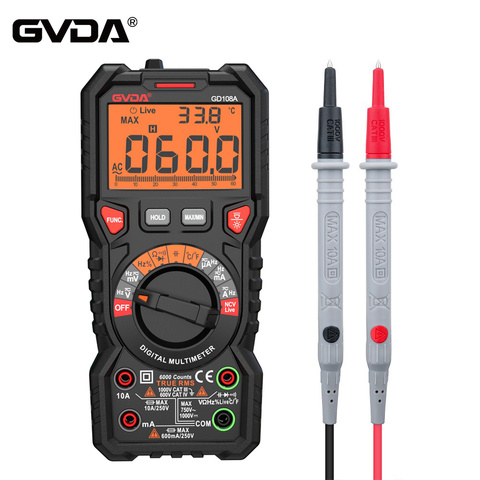 GVDA NEW Professional Digital Multimeter 6000 Counts Multimetro 1000V 10A AC DC Ohm Hz NCV Live Voltage Tester Temperature Meter ► Photo 1/6