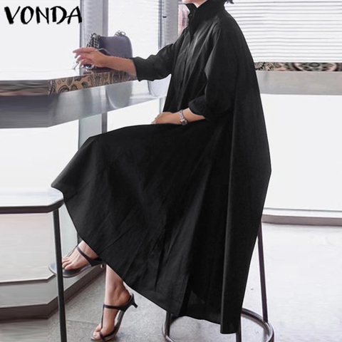 VONDA Office Ladies Dress Women'Dress Sexy Turn-down Collar Asymmetrical Party Spring Summer Sundress Casual Vestido Plus Size ► Photo 1/6