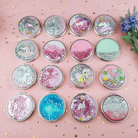 Mini Unicorn Makeup Mirror Compact Pocket Mirror Portable Double-Sided Folding Cosmetic Mirror Gifts With flowing sparkling sand ► Photo 1/6