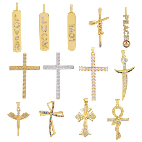 Juya DIY Religious Jewelry Supplies Handmade Cubic Zirconia Cross Charms For Women Men Prayer Christian Jewelry Making ► Photo 1/6
