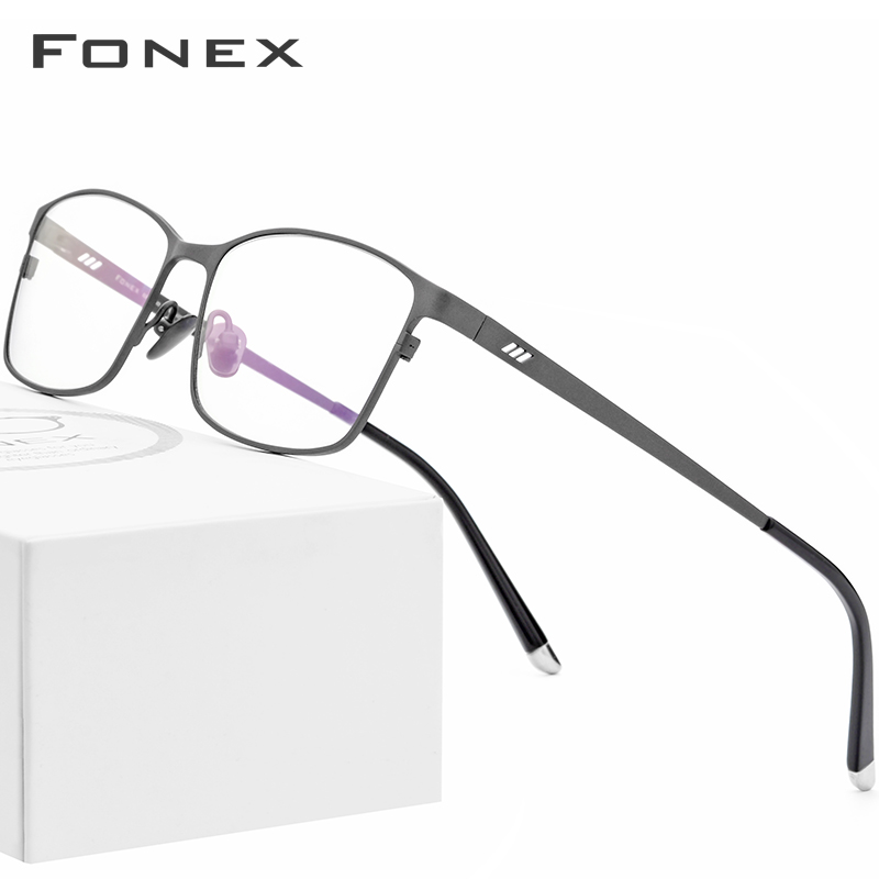 FONEX Pure Titanium Glasses Frame for Men,Square Full Rim Myopia Optical Eyeglasses 