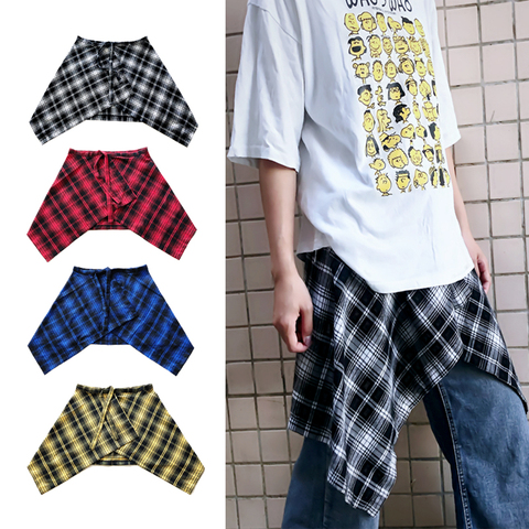 Plaid Men and Women Fake Skirt Spring Autumn Hip Hop Irregular False Shirt Skirt Hem Half-body Female Skirts Womens Jupe Saia ► Photo 1/6