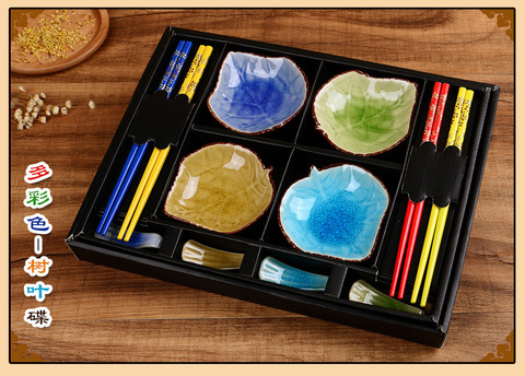 Japanese Style Tableware Set Chopticks Ceramic Sushi Dishes Sashimi Soysauce Dish in Gift Box (12pcs/set) ► Photo 1/2