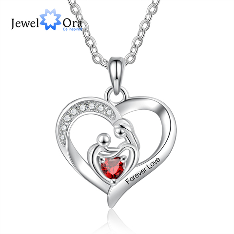 JewelOra Personalized Mom Baby Heart Pendant Necklace with Birthstone Customized Name Engraved Necklaces Gifts for Mothers ► Photo 1/5