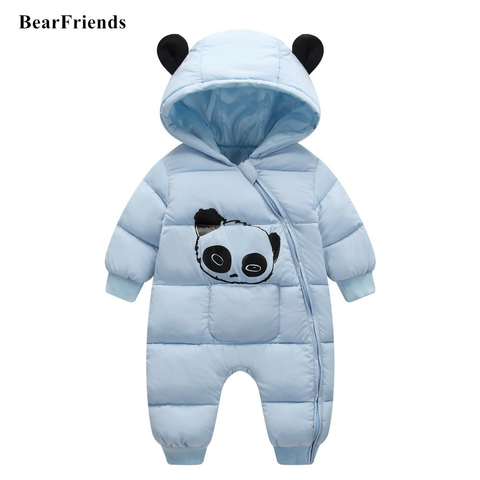 Cute Panda Baby Winter Hooded Rompers Thick Cotton Warm Outfit Newborn Jumpsuit Overalls Snowsuit Children Boys Clothing ► Photo 1/6