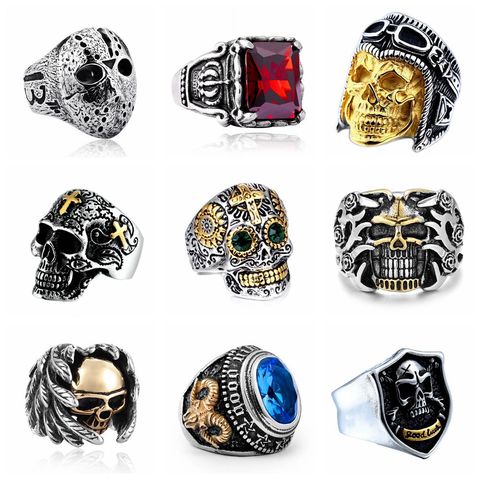 SECRET BOY   Gothic Men Ring Jewelry Hip Hop Punk Skull Vintage Goth Rings Male Accessories Bijoux Anillos Hombre ► Photo 1/6